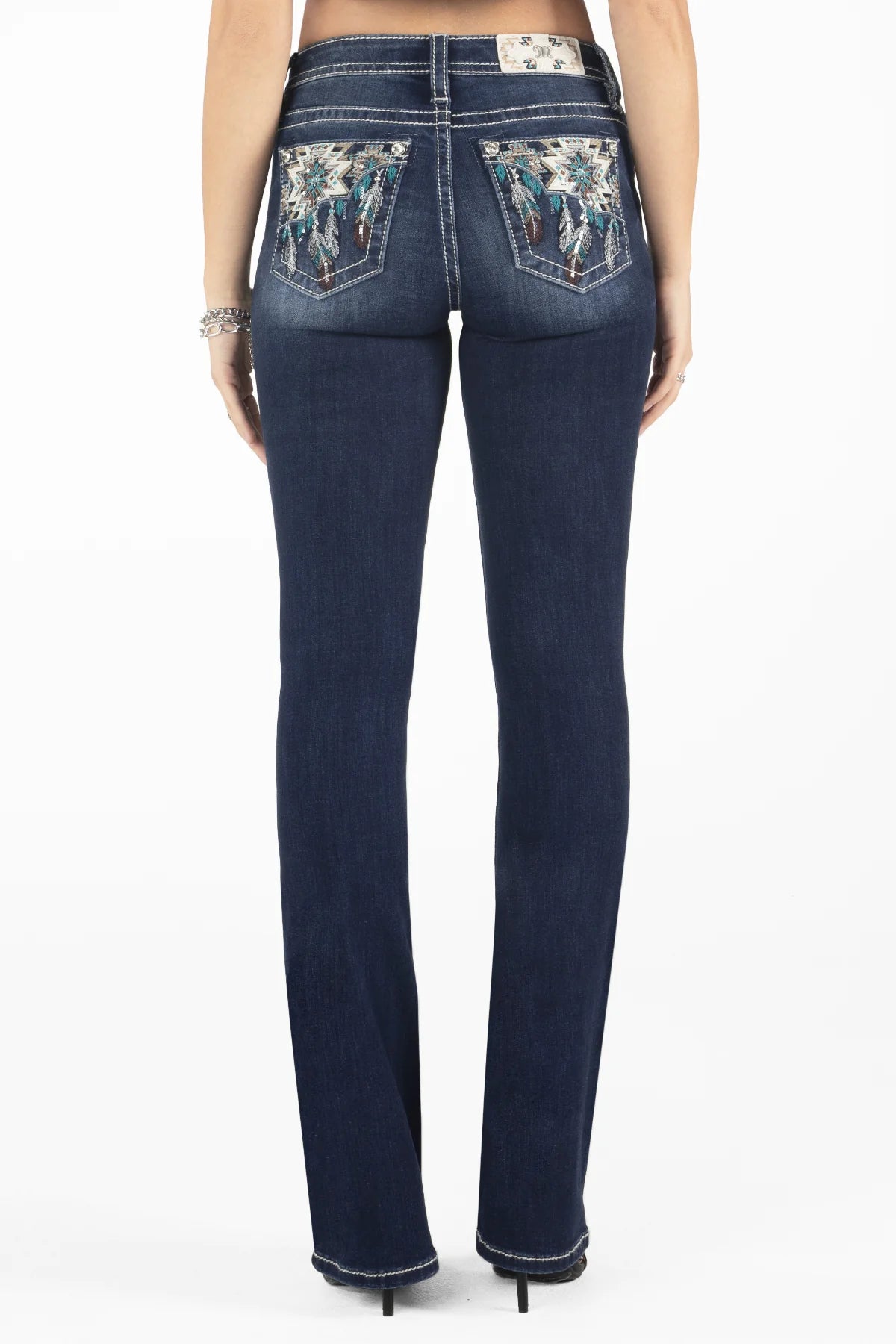 Miss Me Women's Mid Rise Boot Cut Jean, Blue Dynamic Women's High - energy