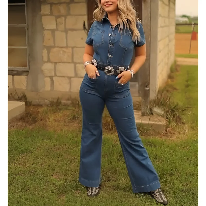 Sugar & Lace Womens Dark Wash Denim Jumpsuit - SLJP208-DKW Modern Women's 