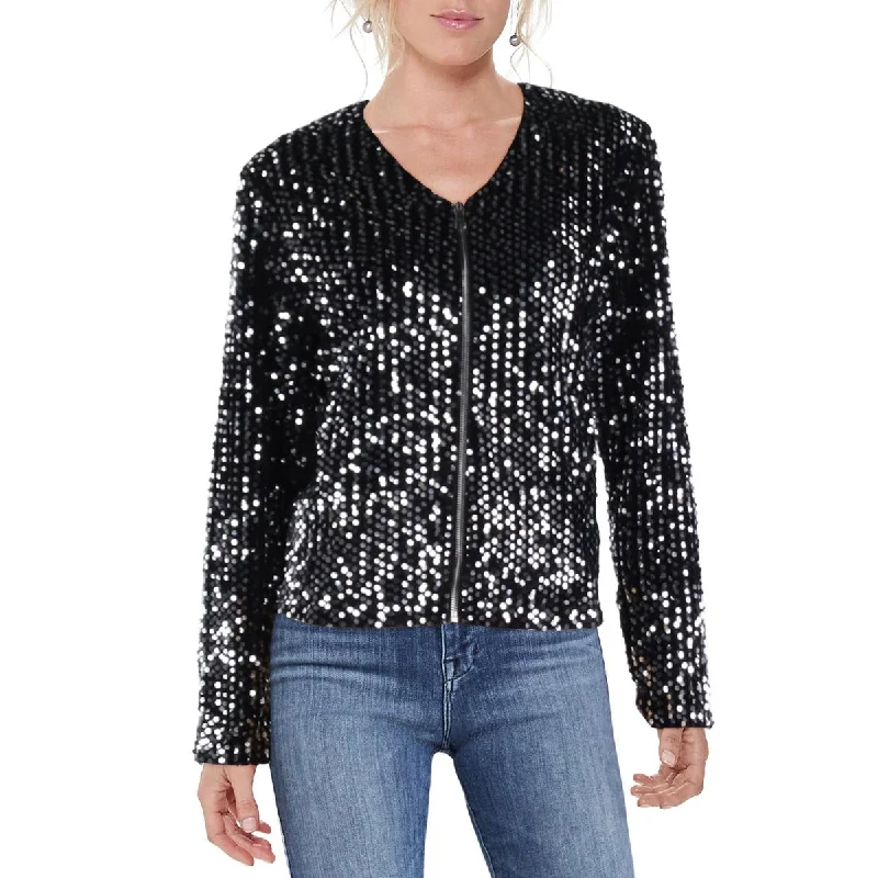WD-NY Womens Sequined Short Bomber Jacket Feminine Women's Soft 