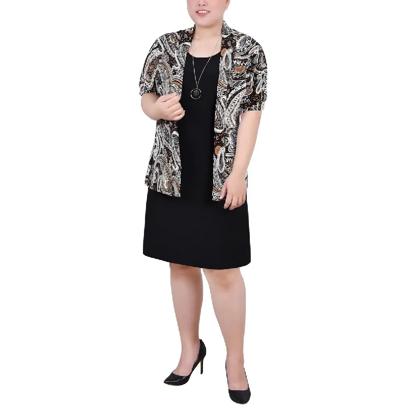 NY Collection Womens Plus Knit Paisley Open-Front Blazer Athletic Women's High - 