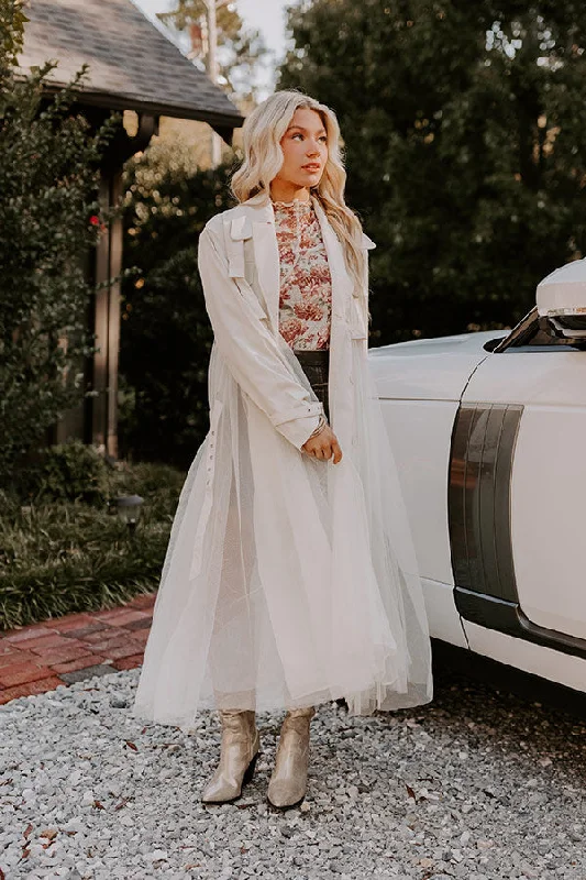 Catwalk Crush Mesh Trench Coat in Cream Refined Women's 