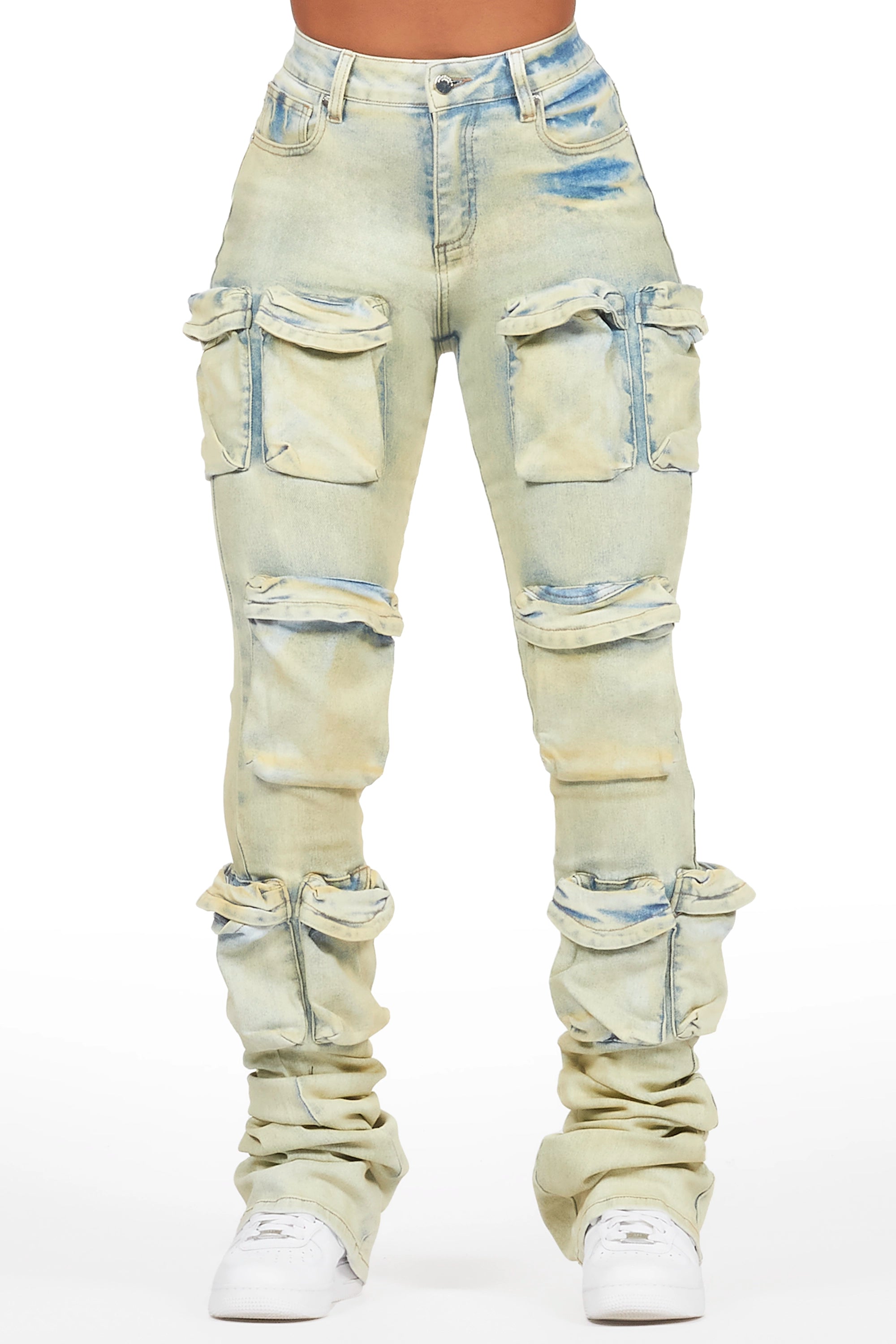 Alliyah Tinted Dirty Wash Cargo Super Stacked Jean Dapper Women's 1920S