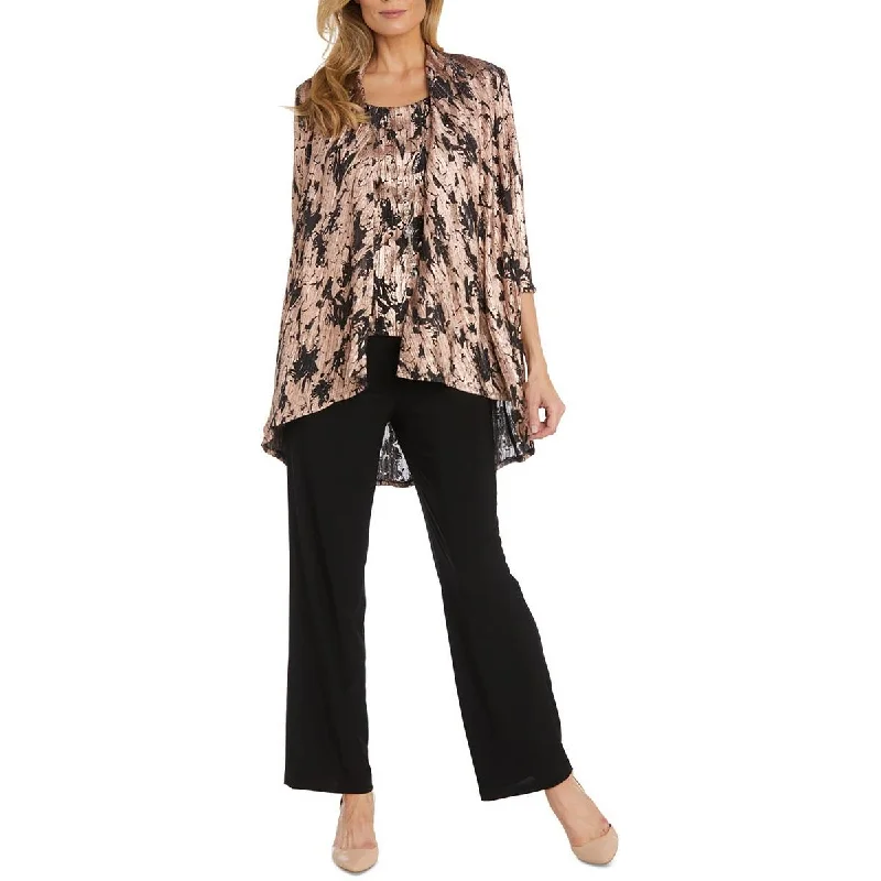 R&M Richards Womens Crinkle Metallic Duster Blazer Country