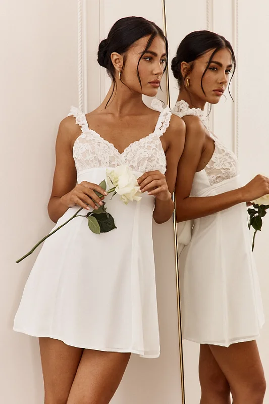 Lakyn Lace Bust Tied Back Mini Dress Ivory Modern Women's 