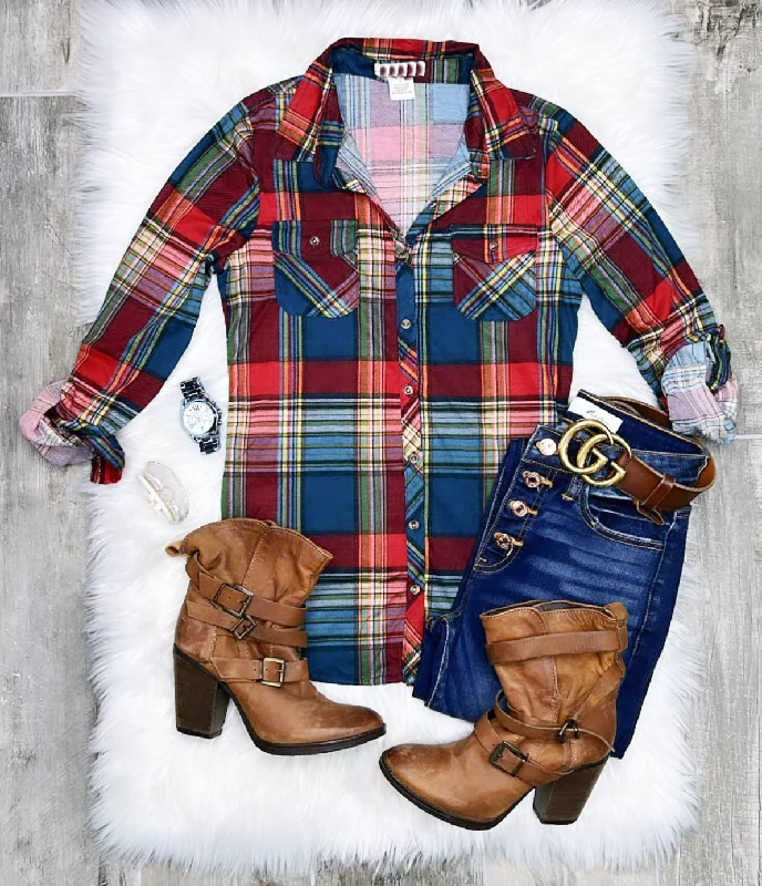 Penny Plaid Flannel Top - Multi Athletic Women's 