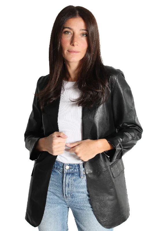Quirina Black Leather Blazer British Gentlewoman Style