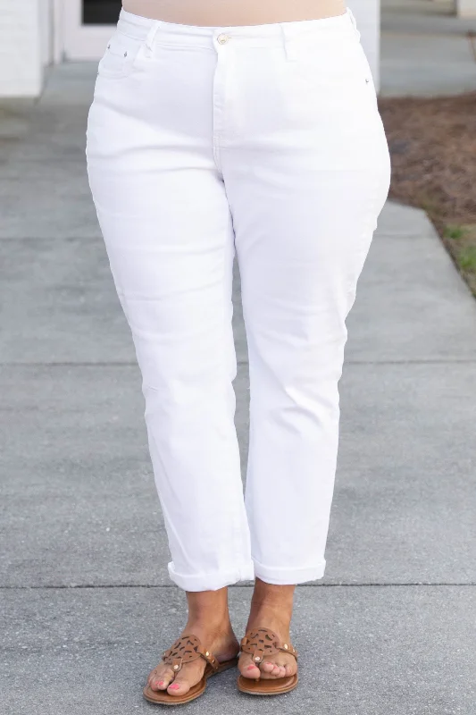 Always Loving Mom Jeans, White Sporty Women's Athleisure 