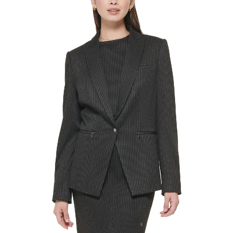 Calvin Klein Womens Pinstripe Office One-Button Blazer Traditional Women's 