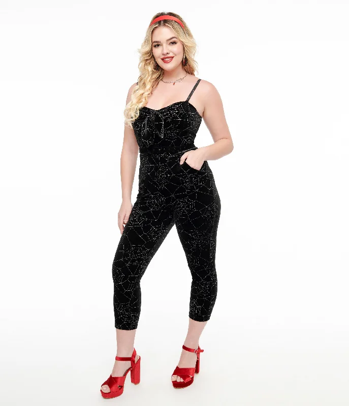 Unique Vintage 1950s Black Velvet & Silver Web Cropped Jumpsuit Cashmere