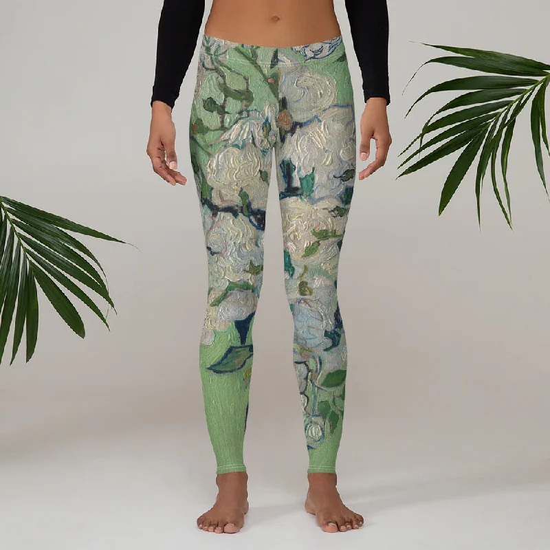 Vincent Van Gogh Roses Fine Art Leggings Dapper Women's Bow - adorned
