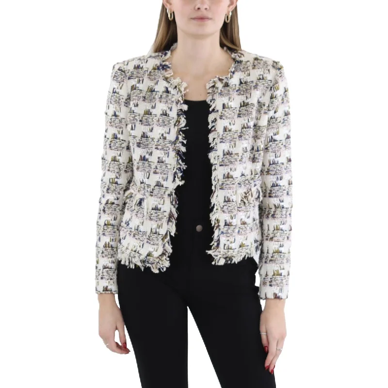 L'Agence Womens Angelina Tweed Collarless Open-Front Blazer Streetwear Style for 