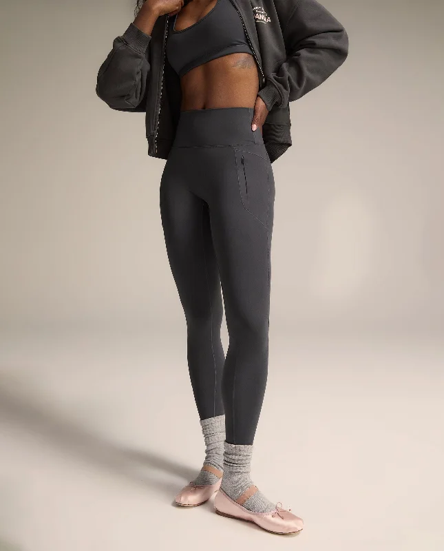 Ultimate Graphic Seam Detail Zip Pocket Leggings - Graphite Grey Disco