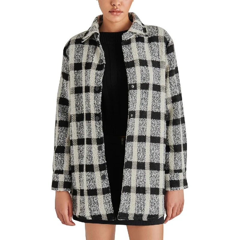 Steve Madden Womens Eldrige Wool Blend Plaid Shirt Jacket Compression