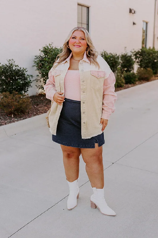 Plain And Simple Denim Jacket in Beige Curves Hip Women's Retro