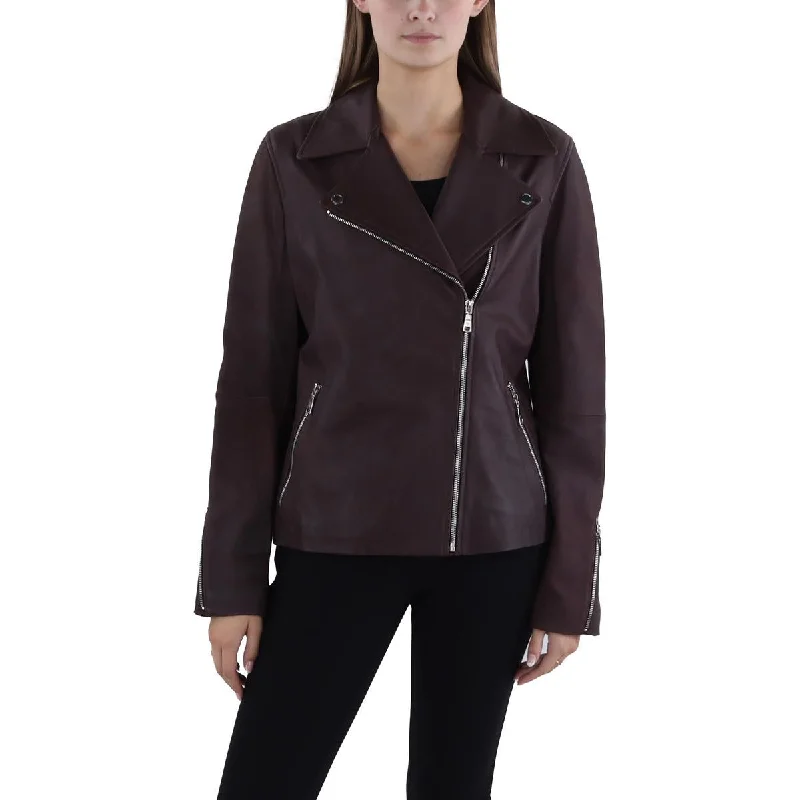 Tahari Womens Leather Zipper Leather Jacket Sophisticated Women's Tailored