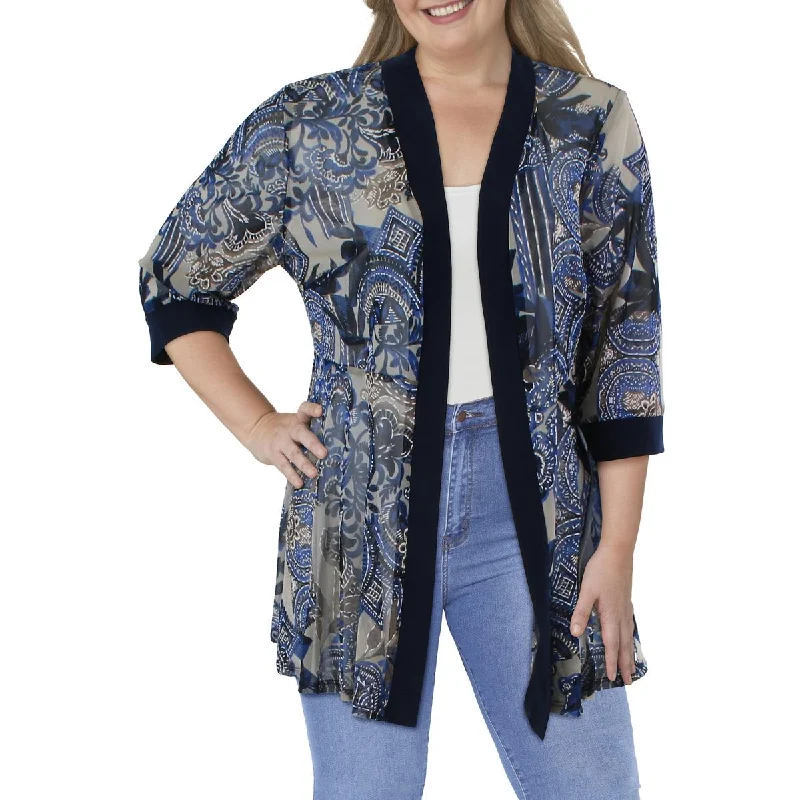 R&M Richards Womens Plus Mesh Printed Duster Blazer Feminine Women's Style 