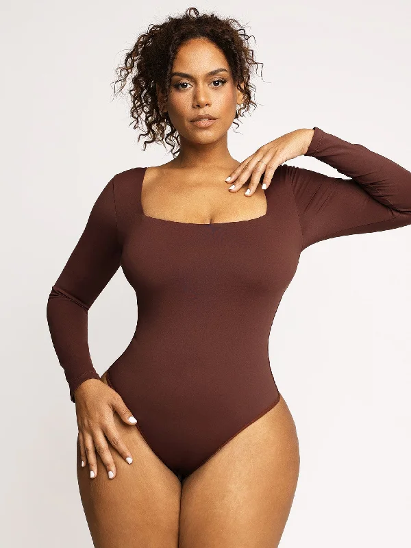 Shapewear Contour Long Sleeve Square Neck Bodysuit Refined Women's Classic 