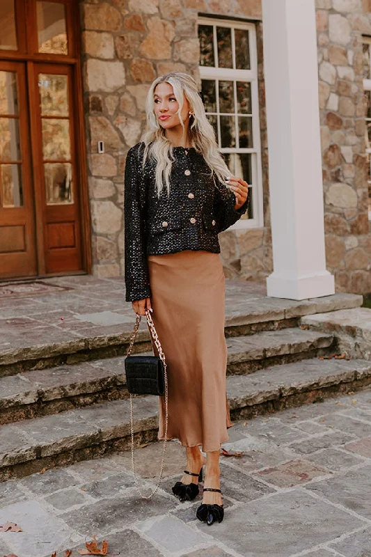 Subtle Shine Sequin Jacket in Black Relaxed Women's Beachy