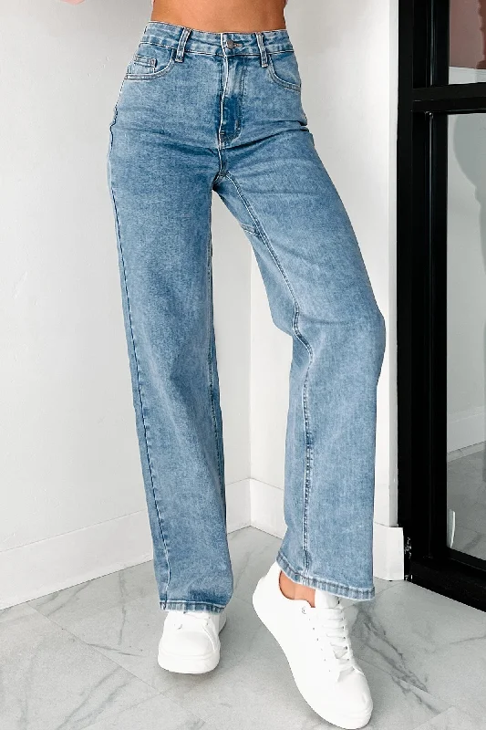 Tyelee NanaMacs Original Non-Distressed Wide Leg Jeans (Medium Wash) Feminine Women's Style 