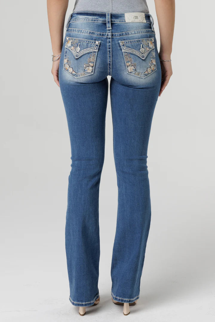Miss Me Women's Mid Rise Boot Cut Jean, Blue French
