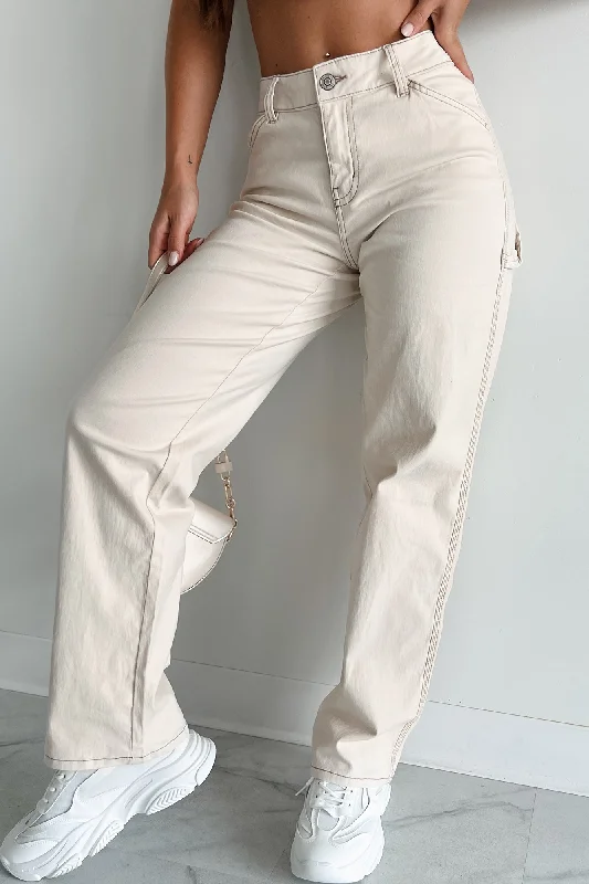 Lark High Rise Straight Leg Carpenter Jeans (Ecru) Preppy Women's College
