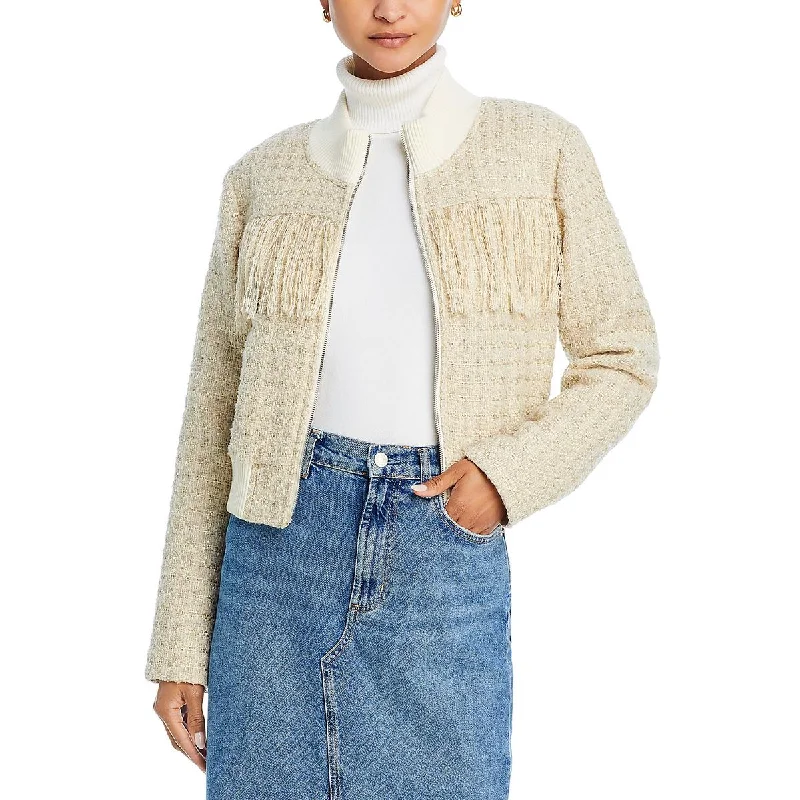 Mother Womens Swisher Tweed Fringe Windbreaker Jacket Contemporary 