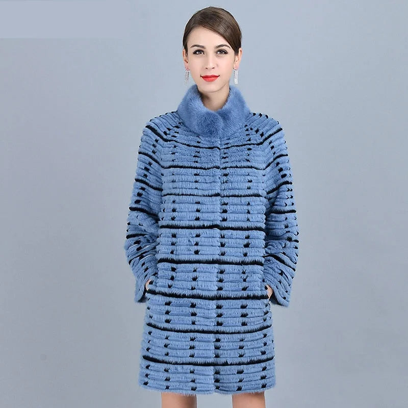 Women's Three Color Fashion Genuine Leather Natural Mink Fur Winter Jacket Gym