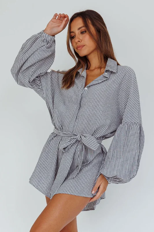 Daytona Beach Long Sleeve Shirt Romper Pinstripe Feminine Women's Soft 