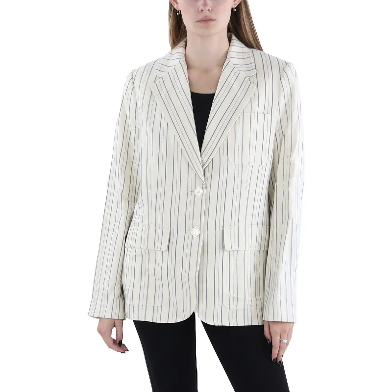Lauren Ralph Lauren Womens Linen Blend Striped Two-Button Blazer Street