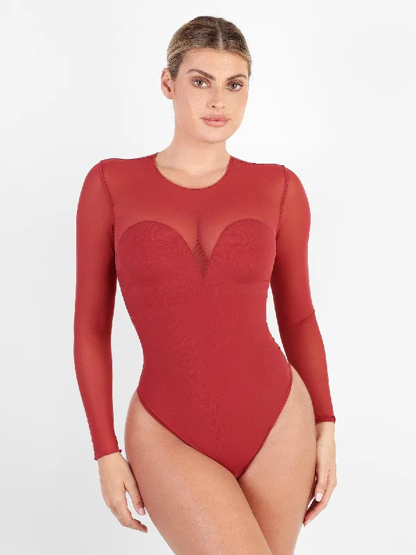 Shapewear Illusion Mesh Long Sleeve Tummy Control Bodysuit Youthful Women's Anime - inspired