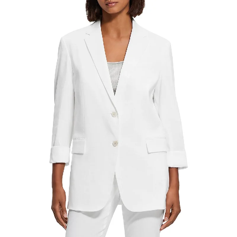 Theory Womens Solid Linen Two-Button Blazer Luxurious Women's High -  end