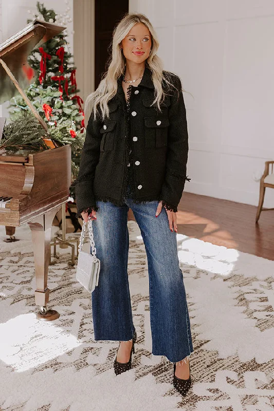 Passing Time Wool-Blend Tweed Jacket in Black Trendy Women's Oversized