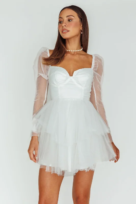 Veola Long Sleeve Tulle Mini Dress White Compression
