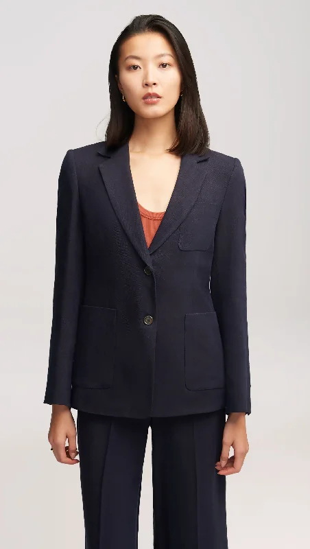 Weekend Blazer in Textured Linen Twill | Midnight Classic Women's Tweed