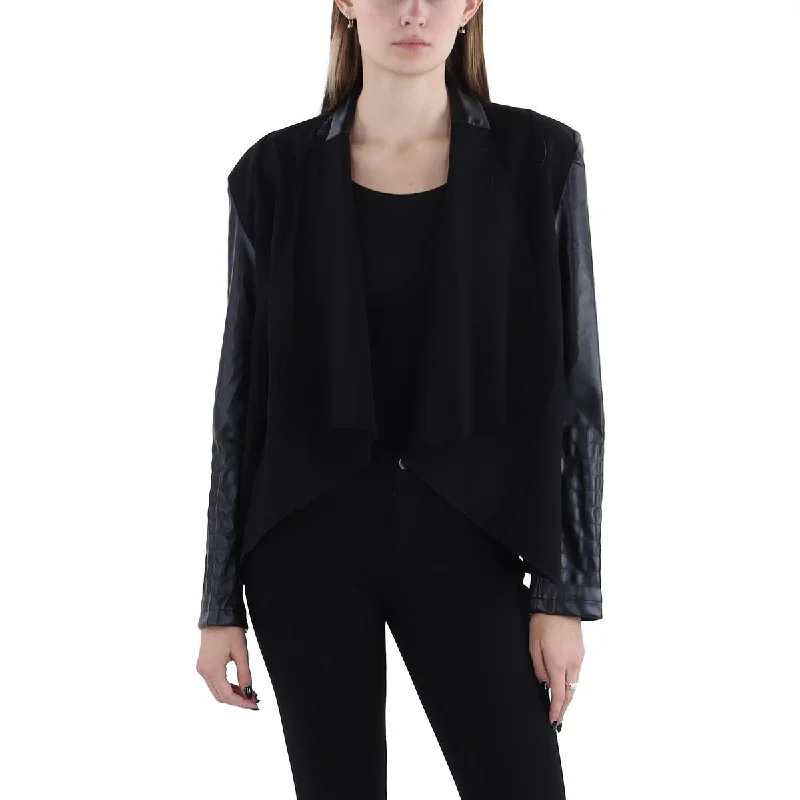 Patrizia Luca Womens Faux Leather Dressy Open-Front Blazer Trendy Women's 