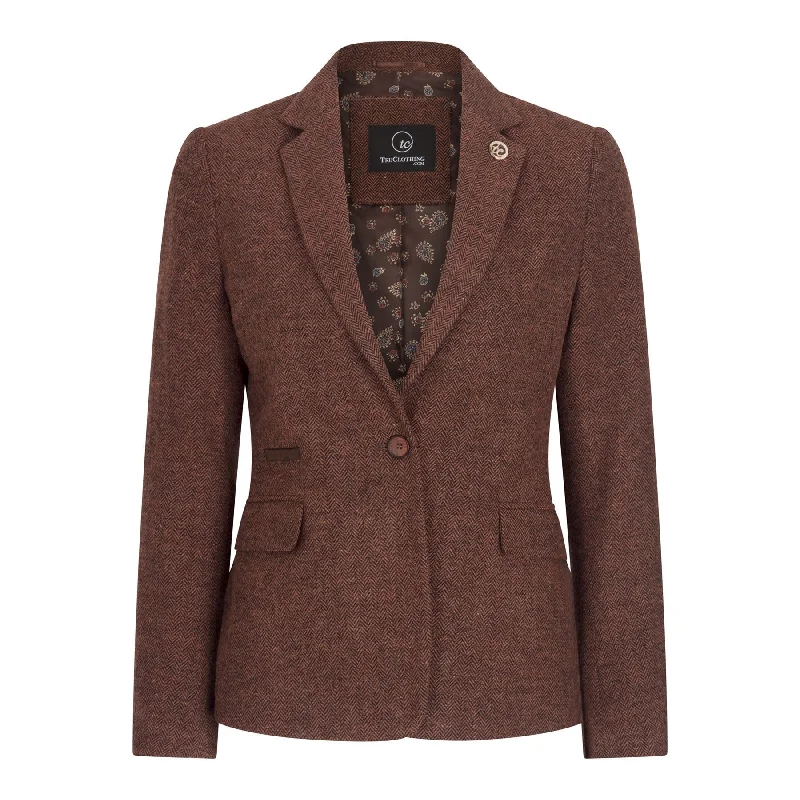 WS-12 - Women's Tweed Suit Blazer Trousers Waistcoat Herringbone Wool Rust Brown Refined Women's Hand - crafted WS-12 - Women's Tweed Suit Blazer Trousers Waistcoat Herringbone Wool Rust Brown Refined Women's Hand - crafted