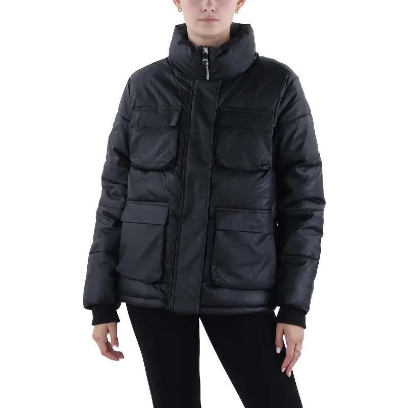 Steve Madden Womens Faux Leather Cold Weather Puffer Jacket Elegant Women's 