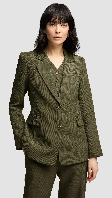 Two-Button Blazer in Viscose Wool Twill | Olive Traditional Women's Wool