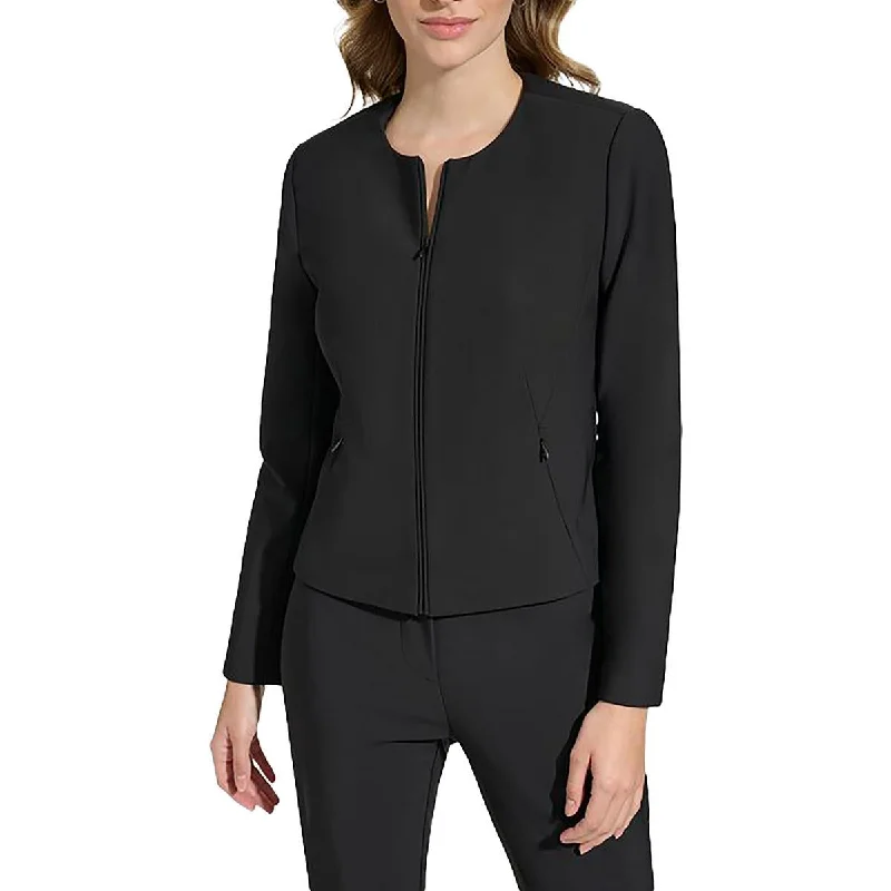 Calvin Klein Womens Shoulder Pads Pocketed Collarless Blazer Street