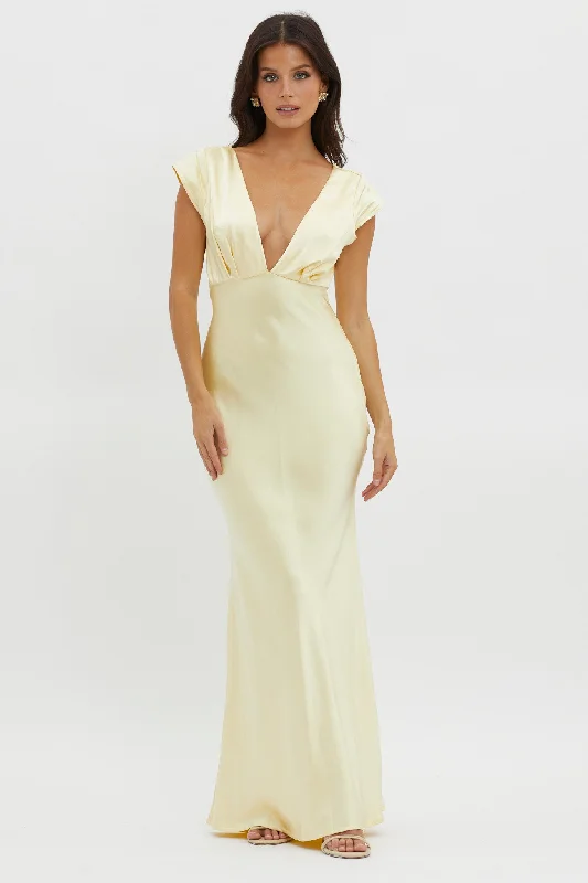 Lucinda V-Neck Twist Back Midi Dress Yellow Refined Women's Velvet
