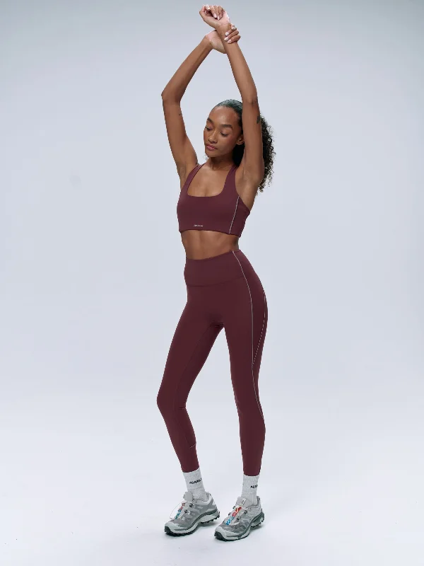Ultimate Reflective Piping Leggings - Burgundy Sleek Women's Metallic