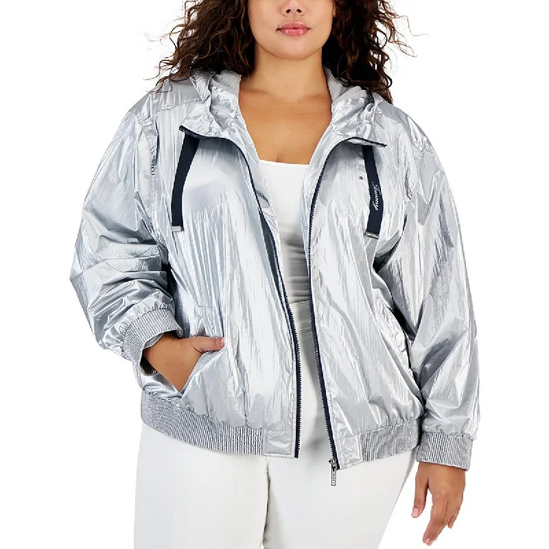 Tommy Hilfiger Womens Plus Logo Nylon Windbreaker Jacket Refined Women's Hand - crafted