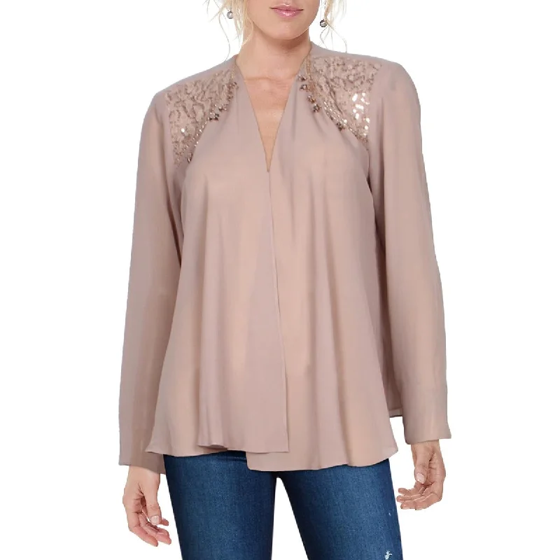 SLNY Womens Lace Trim Embellished Jacket Women