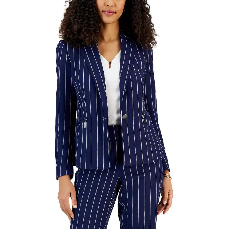 Kasper Womens Pinstripe Collared One-Button Blazer Refined Women's 