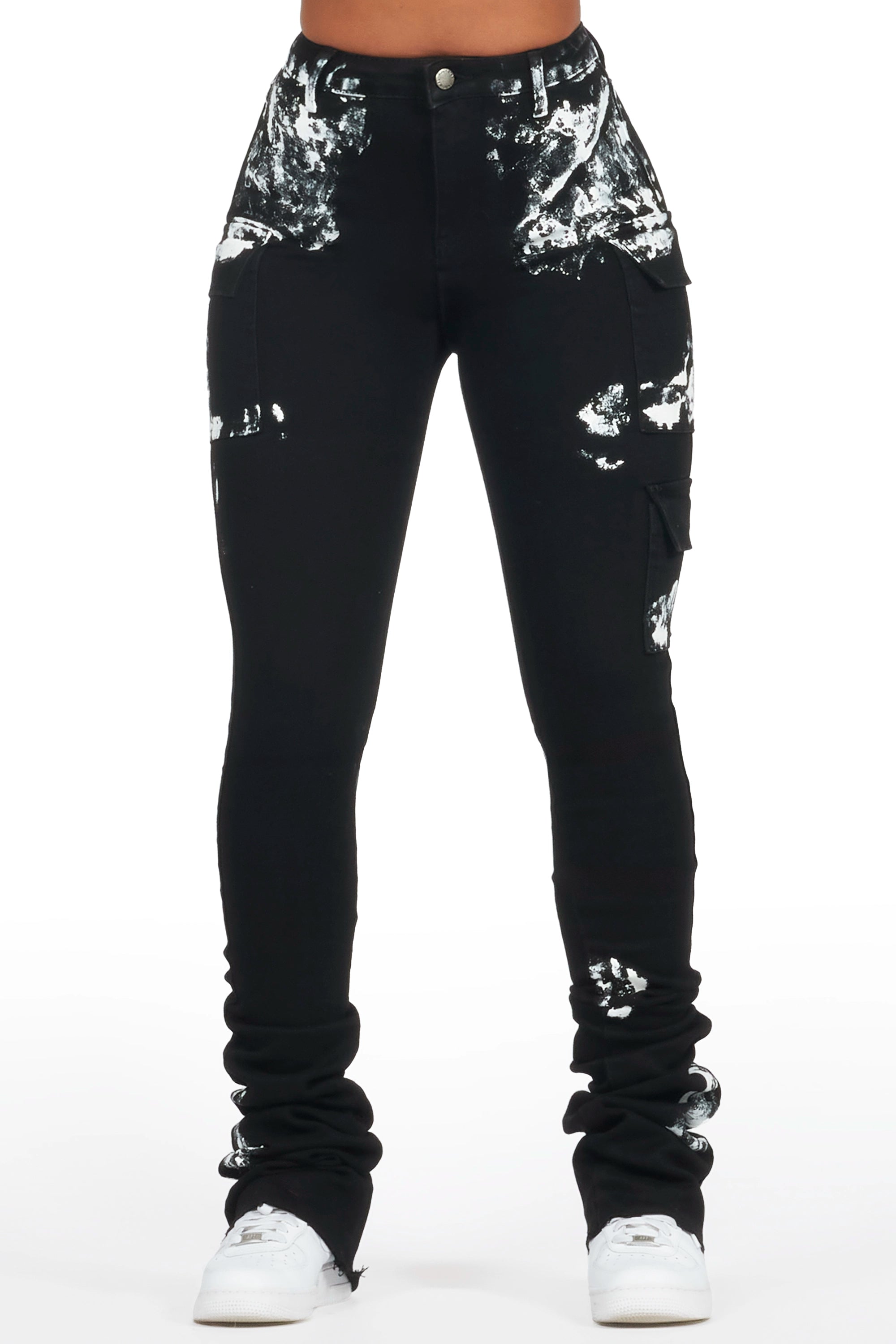 Shannona Black Painted Super Stacked Jean Trendy Women's Oversized