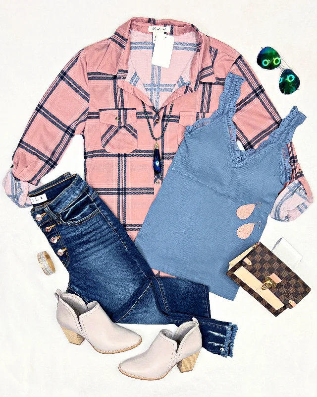 Penny Plaid Flannel Top - Mauve/Navy Classic Women's Pin - striped