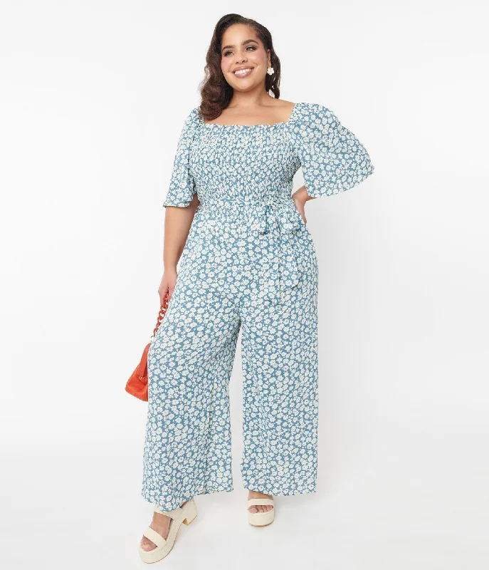 Teal Floral Palazzo Jumpsuit Gym