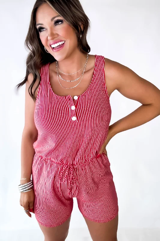Wishing For You Red And White Vertical Stripe Romper Hip Women's Retro