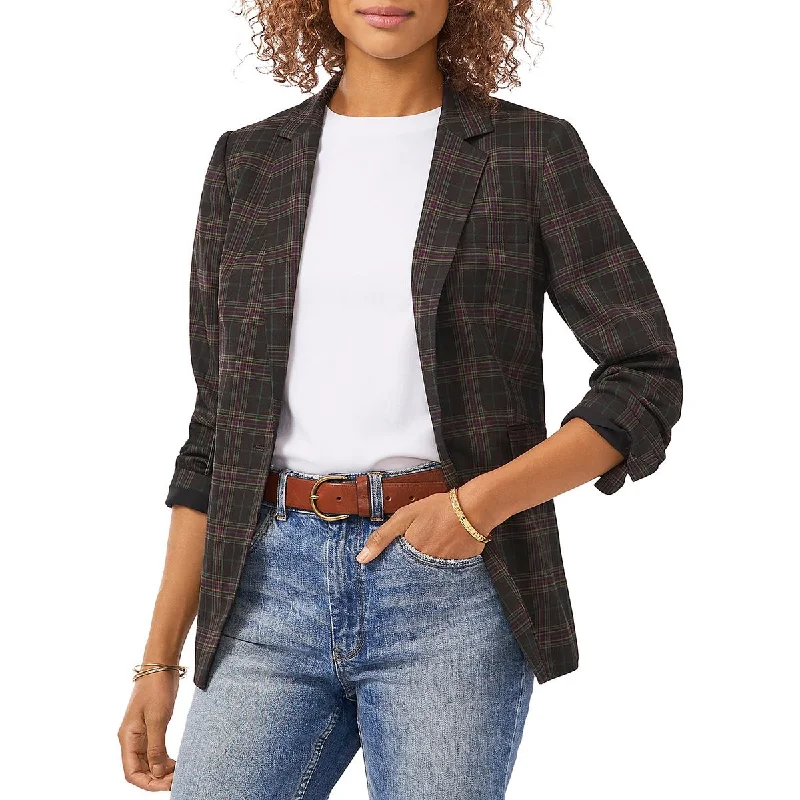 Vince Camuto Womens Plaid Notch Collar One-Button Blazer performance
