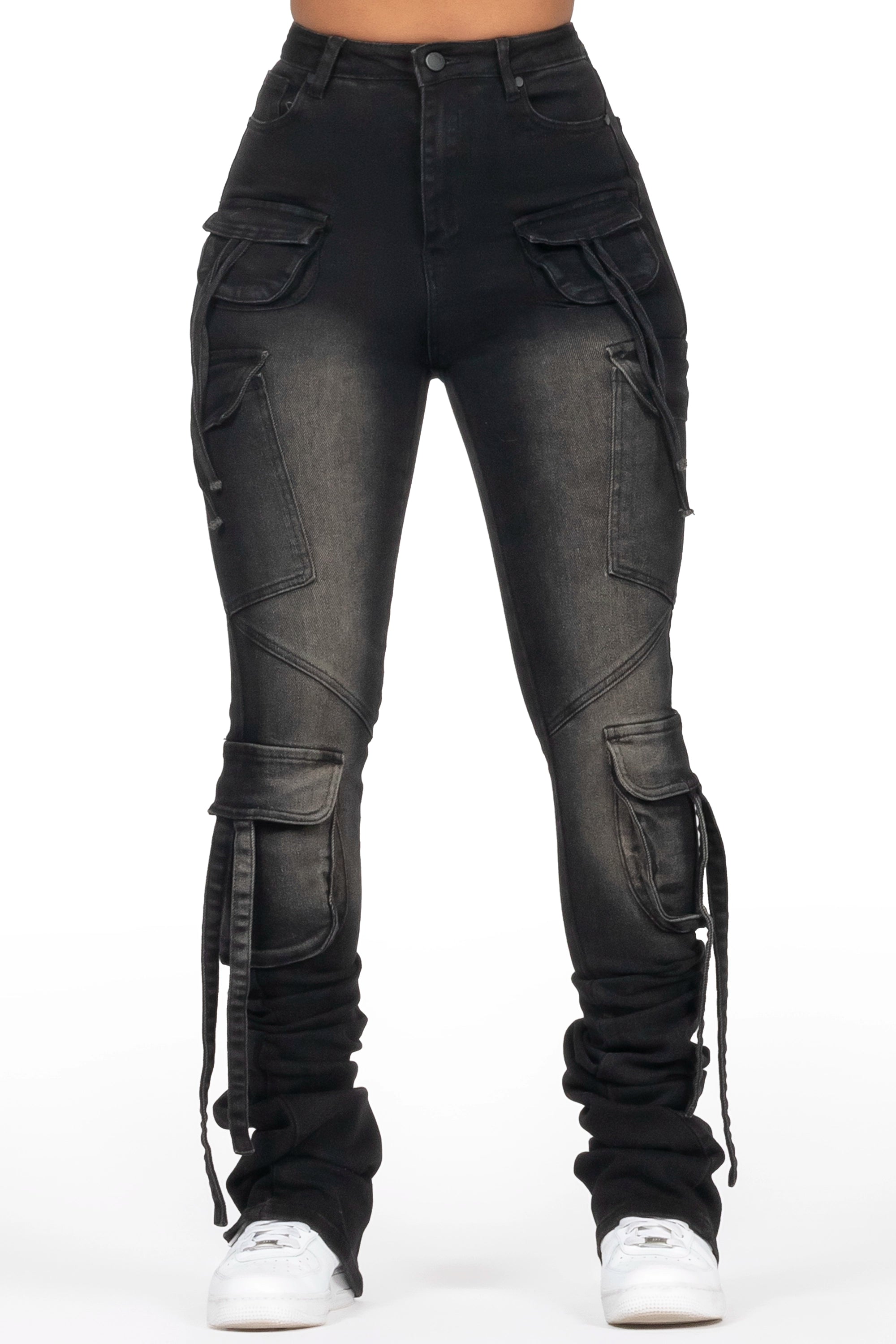 Rakesha Black Wash Cargo Super Stacked Jean Scandinavian